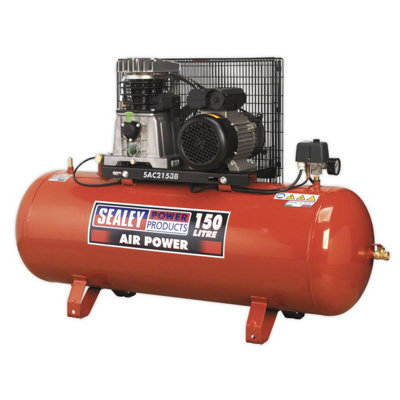 Sealey Air Compressor 150L Belt Drive 3hp with Cast Cylinders SAC2153B