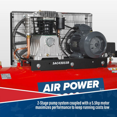 Sealey Air Compressor 200L Belt Drive 5.5hp 3ph 2-Stage with Cast ...