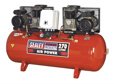 Sealey Air Compressor 270L Belt Drive 2 x 3hp with Cast Cylinders SAC1276B
