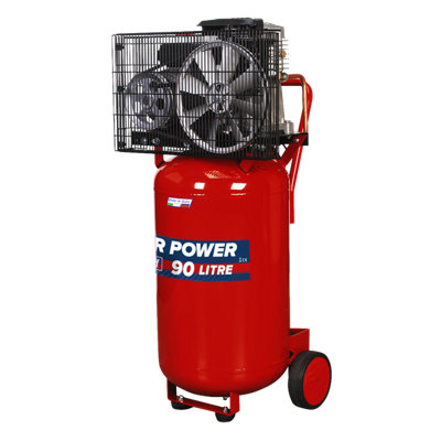 Sealey Air Compressor 90L Belt Drive Vertical 3hp 145psi 10 Bar Red SAC1903B