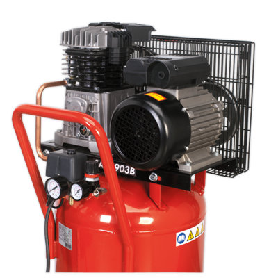 Sealey Air Compressor 90L Belt Drive Vertical 3hp 145psi 10 Bar Red SAC1903B - 3