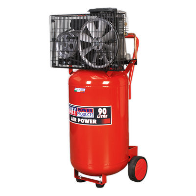 Sealey Air Compressor 90L Belt Drive Vertical 3hp 145psi 10 Bar Red SAC1903B - 4