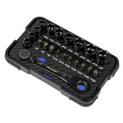 Sealey AK2112 Premier Black Go-Through Lock-On Low Profile Socket & Bit Set 1/4"Sq Drive 31pc