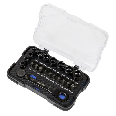 Sealey AK2112 Premier Black Go-Through Lock-On Low Profile Socket & Bit Set 1/4"Sq Drive 31pc