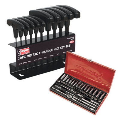 Sealey AK690 Socket Set 41pc 1/4 Sq 6pt Wall Drive + S0466 Hex Key Set 10pc