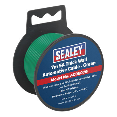Sealey Automotive Cable Thick Wall 5A 7m Green