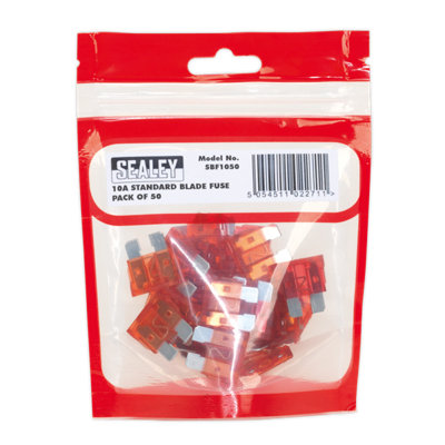 Sealey Automotive Standard Fuse Blade Electrical 10A Pack of 50 Pcs Red SBF1050