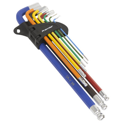 Sealey Ball-End Hex Key Set Extra Long 9 Pieces Colour-Coded Imperial AK7198