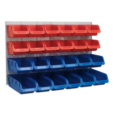 Sealey Bin & Heavy Duty Steel Back Panel Combination 24 Bins - Red/Blue TPS132