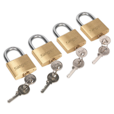 Sealey Brass Body Padlock With Brass Cylinder Keyed Alike Pack of 4 Pieces S0992