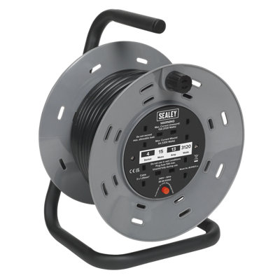 Sealey Cable Reel 15 Meters 3 Core 4x 230V Sockets With Thermal Trip BCR153T