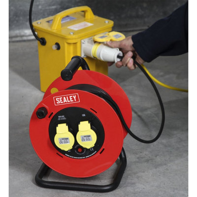 Sealey Cable Reel Extension 25M 2x 110V 1.5mm² Heavy Duty Thermal Trip ...