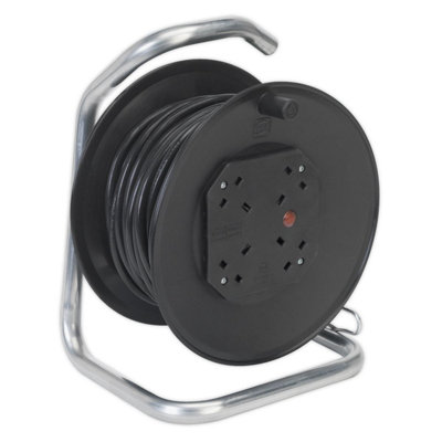 Sealey Cable Reel Extension 25M 4x 230V 1.5mm² Heavy Duty Thermal Trip ...