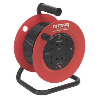 Sealey Cable Reel Extension 25M 4x 230V 1.5mm² Heavy Duty Thermal Trip ...