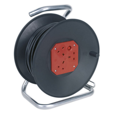 Sealey Cable Reel Extension 50M 4x 230V 1.5mm² Heavy Duty Thermal Trip ...