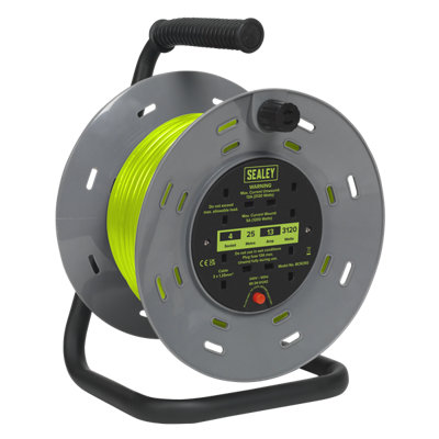 Sealey Cable Reel With Thermal Trip 4x 230V Sockets 25m Portable ...