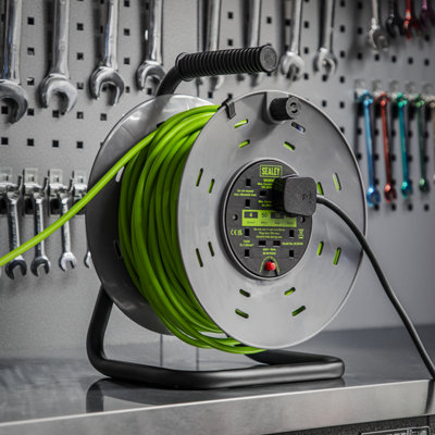 Sealey Cable Reel With Thermal Trip 4x 230V Sockets 50m Portable ...
