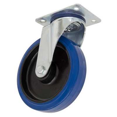 Sealey Castor Wheel 200mm Plate Swivel 300kg Blue Elastic Rubber SCW3200SPEM