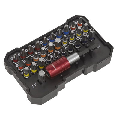 Sealey Colour-Coded Bit Set 32 Pieces Satin Chrome Plated Finish AK2110