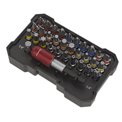Sealey Colour-Coded Bit Set 32 Pieces Satin Chrome Plated Finish AK2110