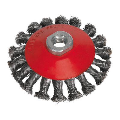 Sealey Conical Wire Brush With Twisted Steel Filaments Diameter 100mm M10 x 1.5mm CWB100