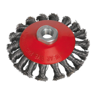 Sealey Conical Wire Brush With Twisted Steel Filaments Diameter 100mm M14 x 2mm CWB101