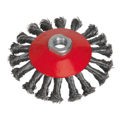 Sealey Conical Wire Brush With Twisted Steel Filaments Diameter 115mm M14 x 2mm CWB115