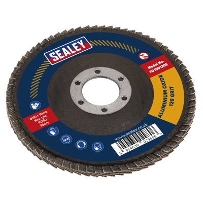 Sealey Flap Disc Aluminium Oxide Size 100mm 16mm Bore 120 Grit FD100120E