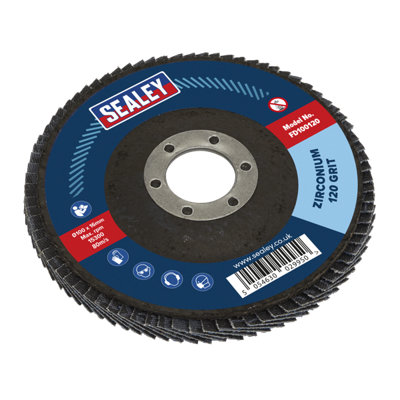 Sealey Flap Disc Zirconium 100mm 16mm Bore 120 Grit Abrasive Flaps FD100120