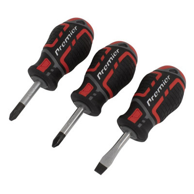 Sealey GripMAX Stubby Screwdriver Set TPV Rubber Soft Grip Handles 3 Pcs AK4328