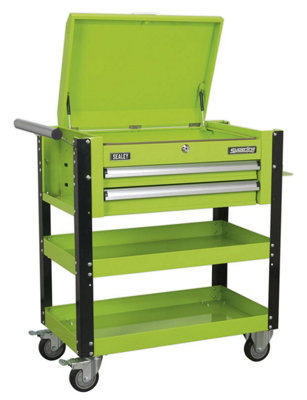 Sealey Heavy-Duty Mobile Tool & Parts Trolley 2 Drawers & Lockable Top - Hi-Vis Green AP760MHV
