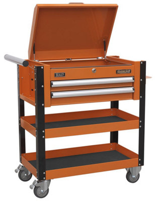 Sealey Heavy-Duty Mobile Tool & Parts Trolley 2 Drawers & Lockable Top - Orange AP760MO