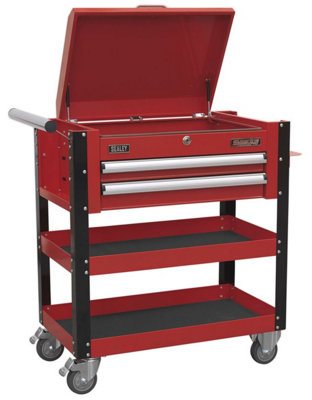 Sealey Heavy-Duty Mobile Tool & Parts Trolley 2 Drawers & Lockable Top - Red AP760M