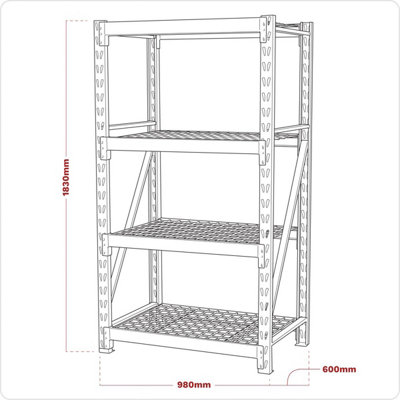 Sealey Heavy-Duty Racking Unit with 4 Mesh Shelves 640kg Capacity Per Level 978mm AP6372