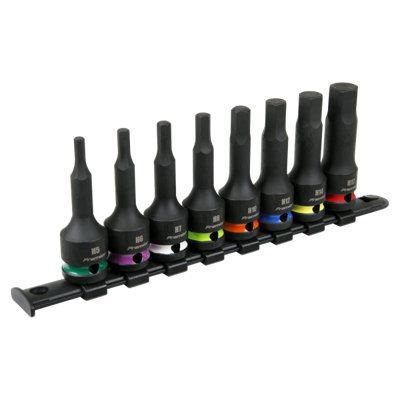Sealey Hex Impact Socket Bit Set With Rail 8 Pieces 1/2" Square Drive AK56001