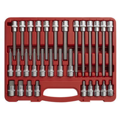 Sealey Hex Socket Bit Set 30pc 1/2" Square Drive Chrome Vanadium Steel AK2196