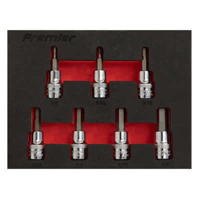 Sealey Hex Socket Bit Set In EVA Tray 7 Pieces 3/8" Square Drive Imperial AK6246