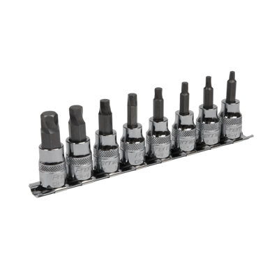 Sealey Hex Socket Bit Set Lock-On 8 Pieces 3/8" Square Drive - Imperial AK65603
