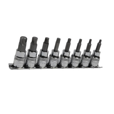 Sealey Hex Socket Bit Set Lock-On 8 Pieces 3/8" Square Drive - Imperial AK65603