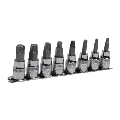Sealey Hex Socket Bit Set Lock-On 8 Pieces 3/8" Square Drive Metric AK65601