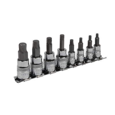 Sealey Hex Socket Bit Set Lock-On 8pc 1/4" & 3/8" Square Drive Imperial AK65602