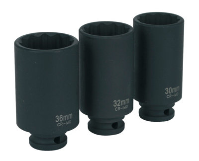 Sealey Impact Hub Nut Socket Set 3pc 12-Point 1/2"Sq Drive SX051