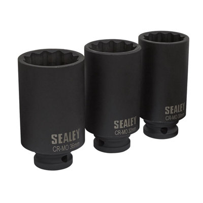Sealey Impact Hub Nut Socket Set 3pc 12-Point 1/2"Sq Drive SX051