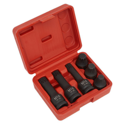 Sealey Impact Spline Socket Bit Set 6 Pieces 1/2" Square Drive Black SX052