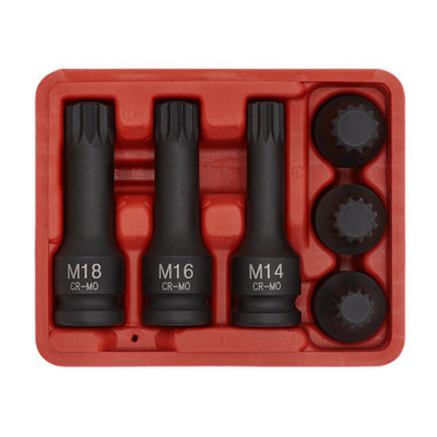 Sealey Impact Spline Socket Bit Set 6 Pieces 1/2