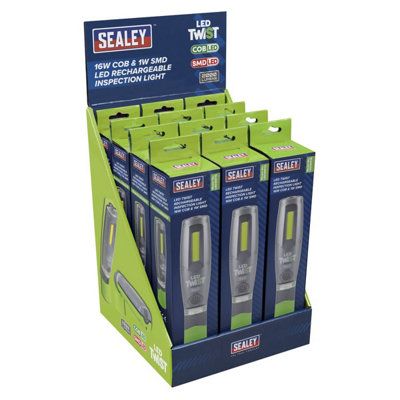 Sealey LED2001GDB Rechargeable Inspection Light 16W COB & 1W SMD LED ...