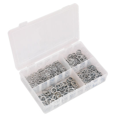 Sealey Lock Washer Assortment 1000 Pieces Serrated Internal Silver AB057LW