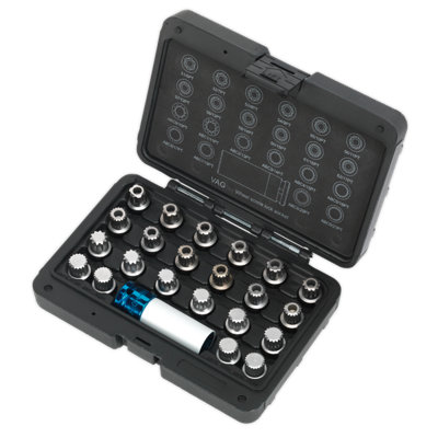 Sealey Locking Wheel Nut Key Set 1/2" Square Drive Socket 23 Pcs For VW Audi Group SX210