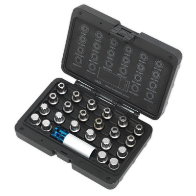 Sealey Locking Wheel Nut Key Set 1/2" Square Drive Socket 23 Pcs For VW Audi Group SX210