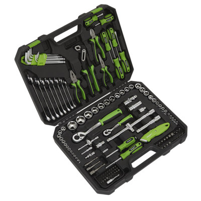 Sealey Mechanics Tool Kit With Soft Grip Handles 135 Pieces Green S01214